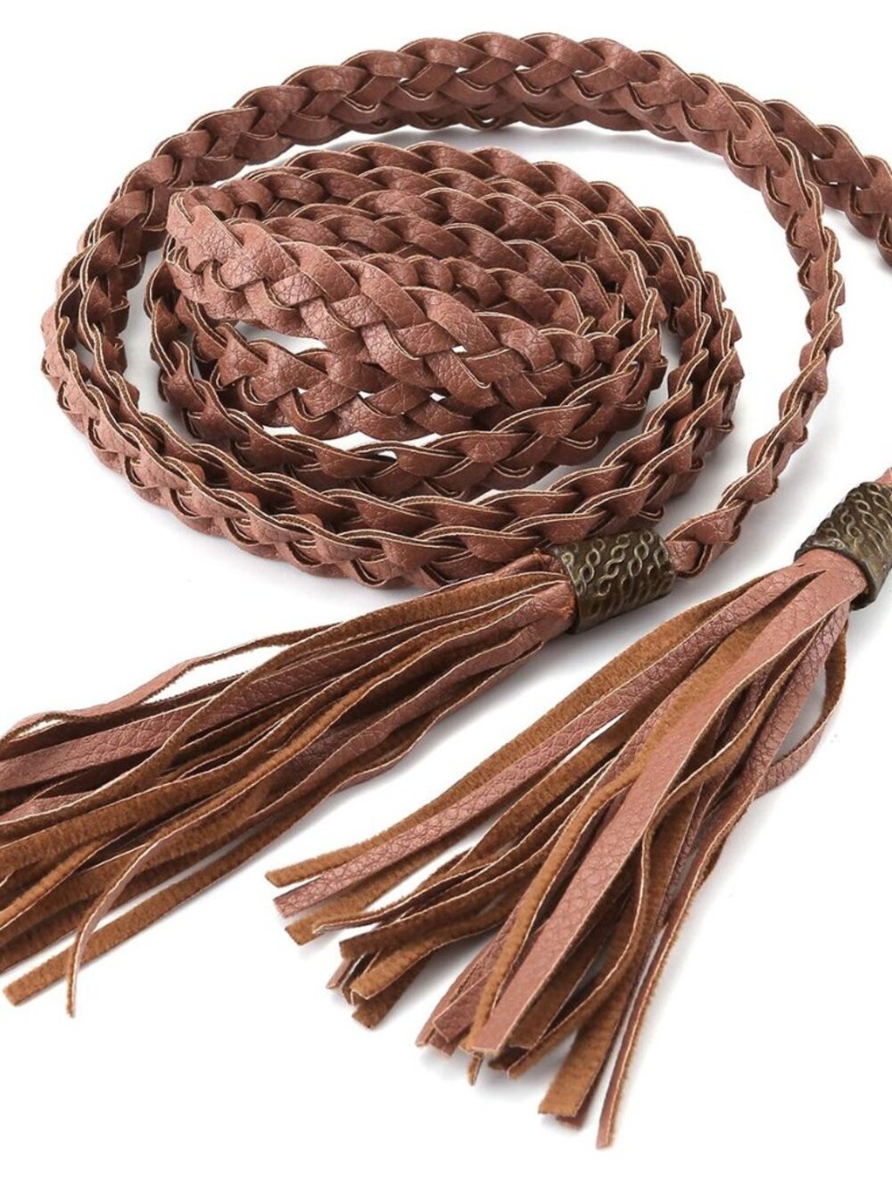 Women Braided Tassel Rope Belt Boho PU Leather Tie Belt